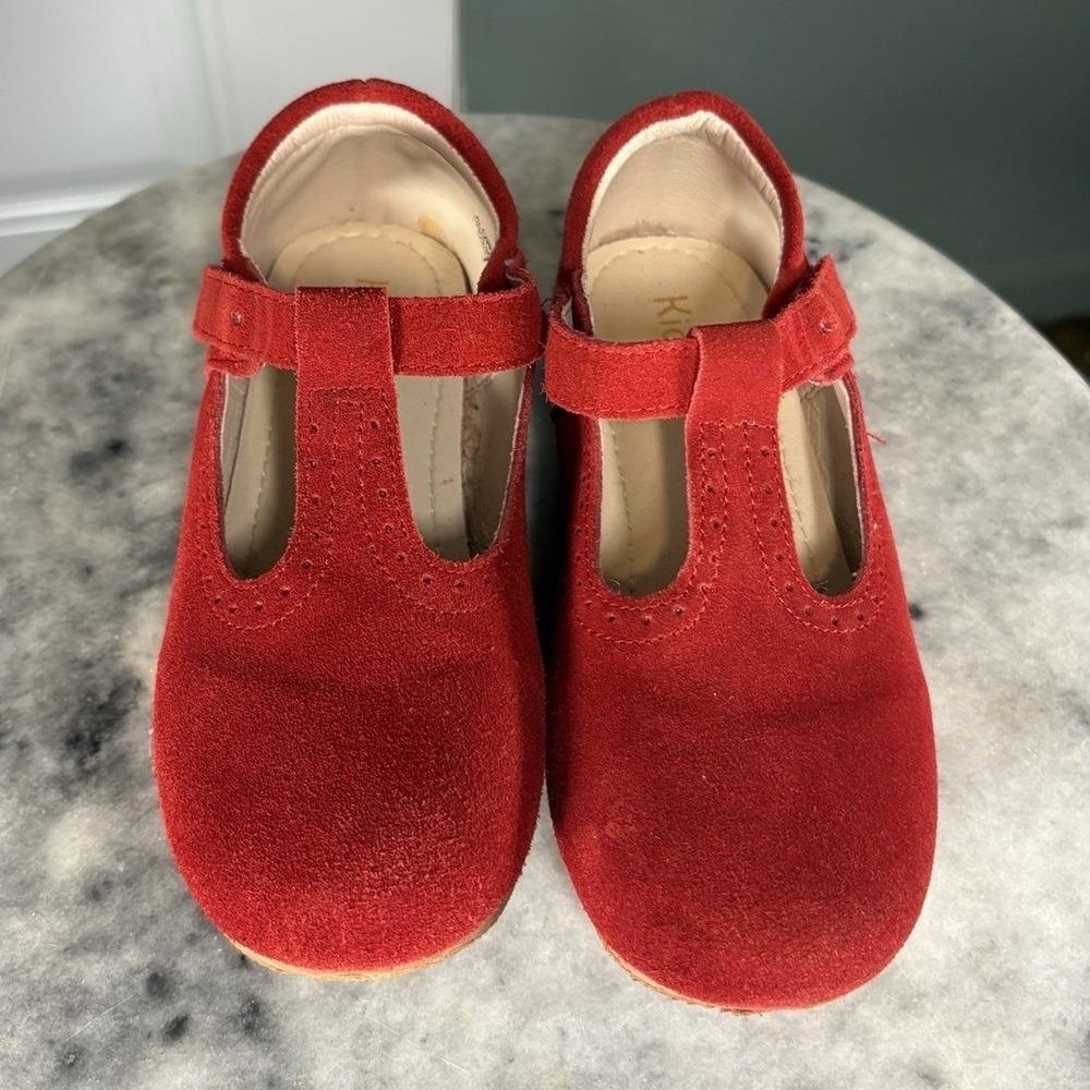Kiderence Girls Red Suede Mary Jane T-Strap Flats Size 12 Adjustable Strap
